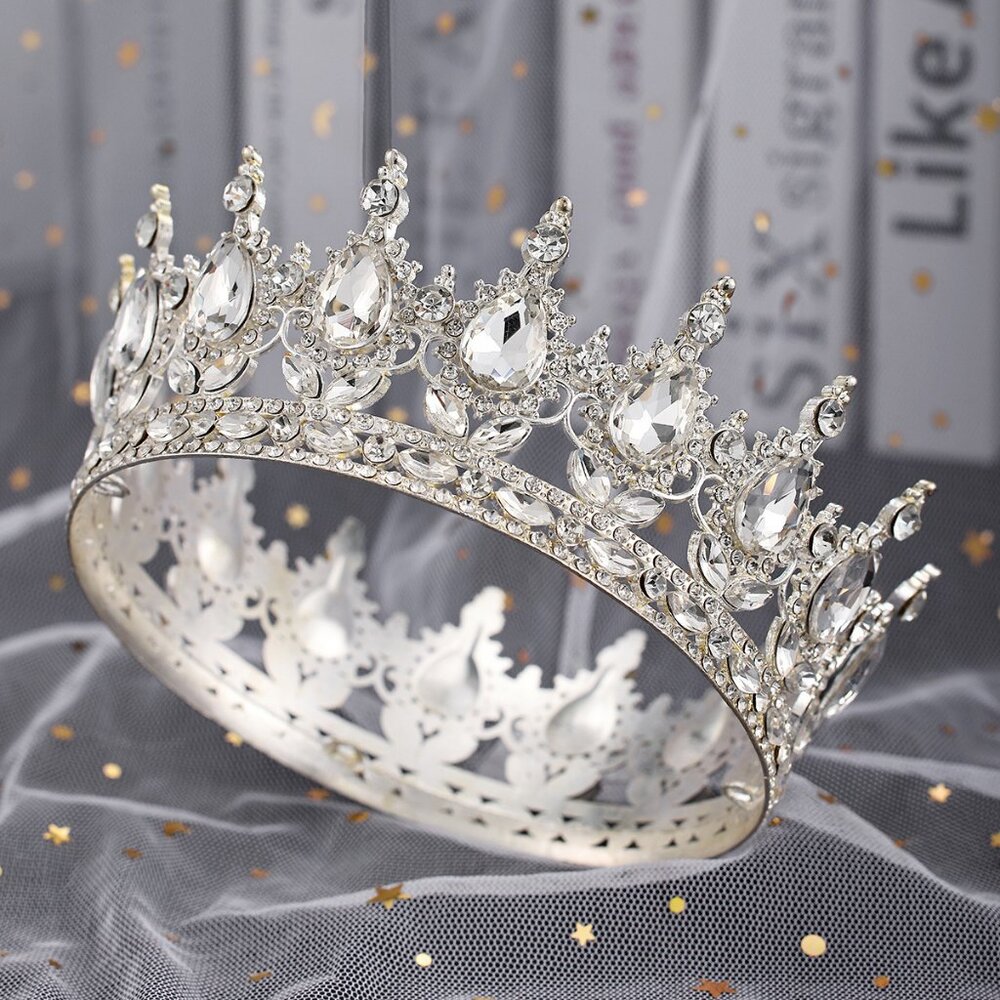 queen round silver crown tiara